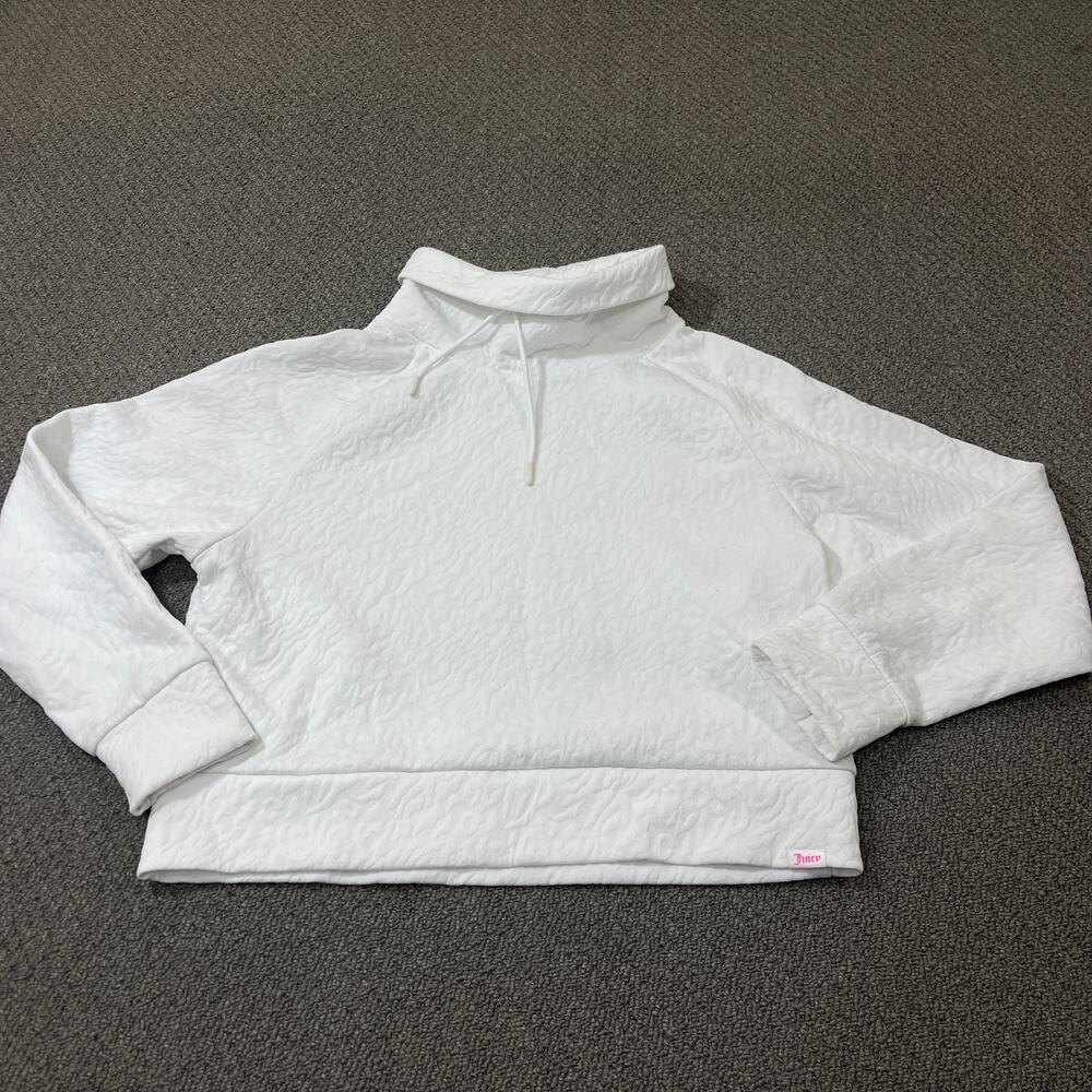 Juicy Couture Pullover Turtleneck Sweatshirt Medium M Cropped White Long Sleeve